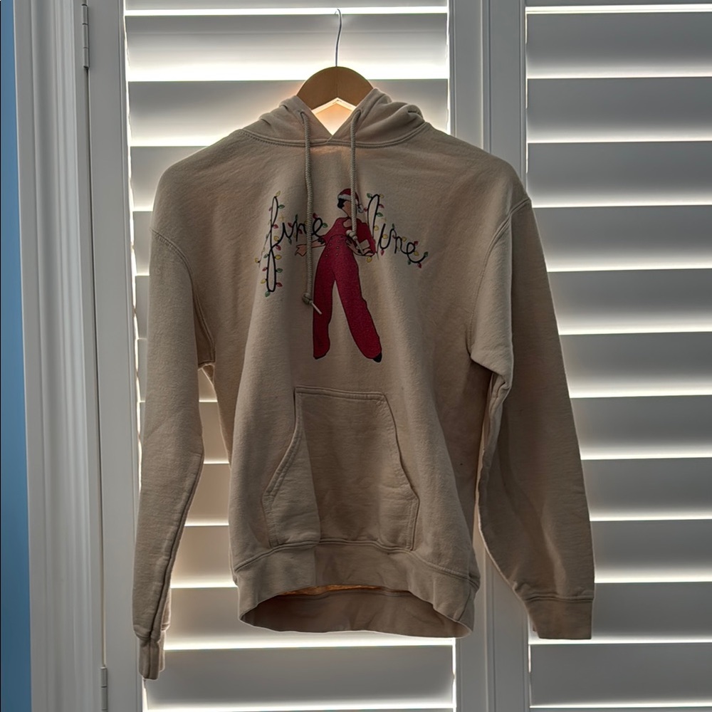 Beige Hoodie with Red Graphic
